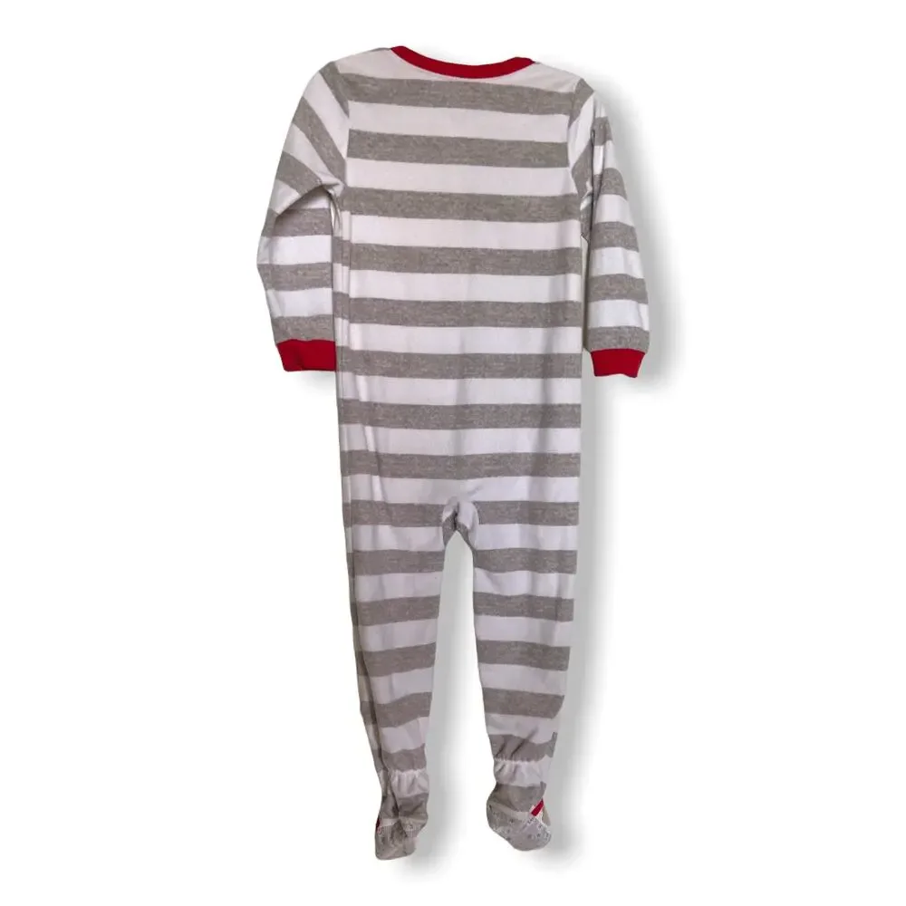 Carter's Gray White Striped Santa's‎ Little Helper Zipper Fleece Sleeper 4T Red